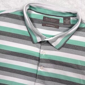 Daniel Cremieux Polo Shirt Mens XXL Green Gray Stripe Performance Stretch Golf